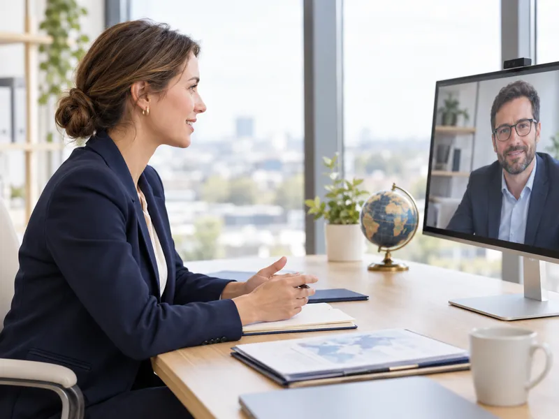 Beraterin im Videogespräch mit einem Geschäftspartner im Ausland